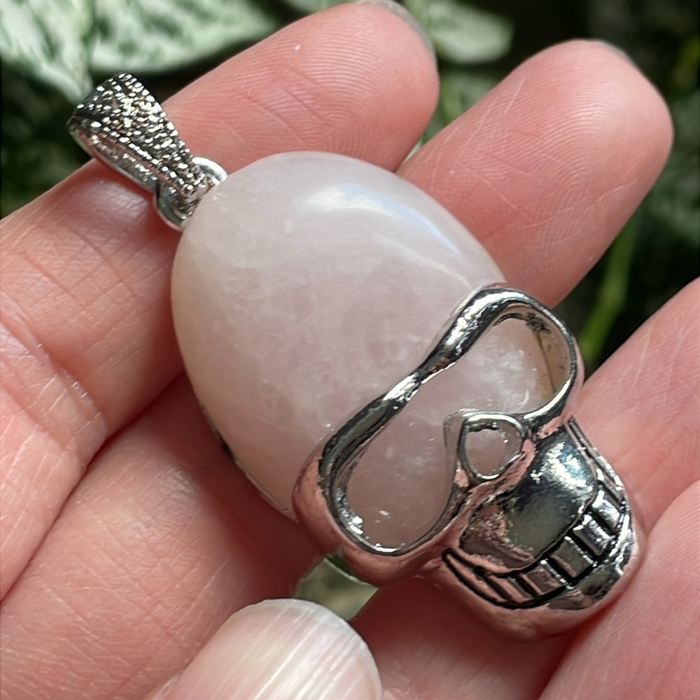 2” rose quartz alien skull pendant necklace crystal witchy